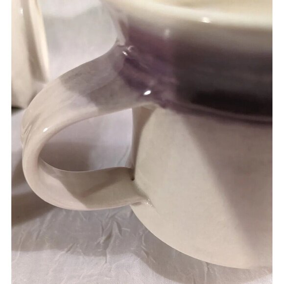 3 Art Pottery Mugs Signed Coffee Cup Handmade Studio Tea Purple White Stripe Set - Picture 11 of 16